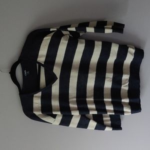 Chaps Striped 100% cotton 3/4 sleece v neck sweater